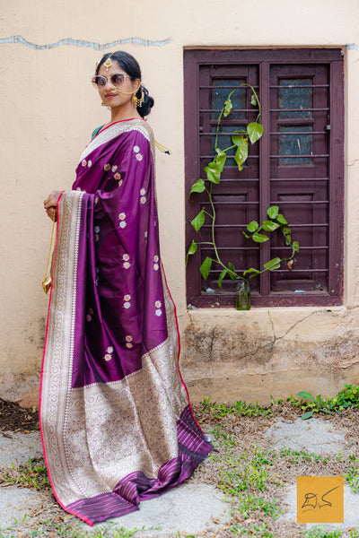 Nalini - Purple Banarasi Katan Silk Handwoven Saree