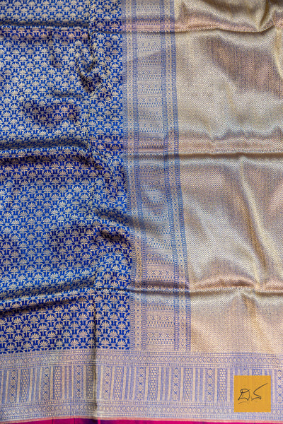 Blue Brocade Banarasi Katan Silk Saree