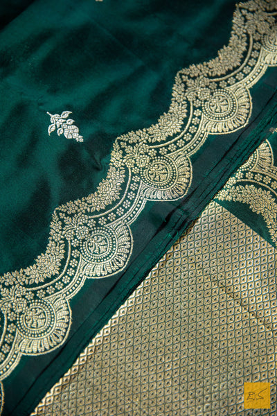 Bottle Green Banarasi Katan Silk Handwoven Saree