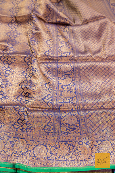 Navy Blue Brocade Banarasi Katan Silk Saree