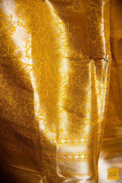 Yellow Brocade Banarasi Katan Silk Handwoven Saree