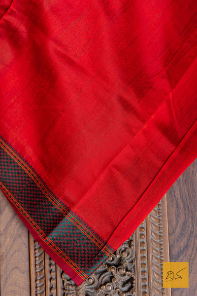 Red Maheshwari Silk Cotton Printed Saree