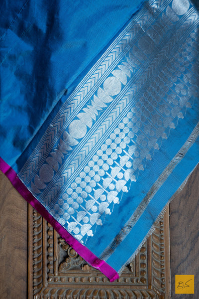 Grey & Blue Brocade Banarasi Katan Silk Handwoven Saree