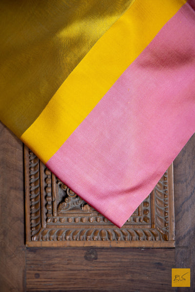 Yellow & Pink Chanderi Silk Handwoven Saree