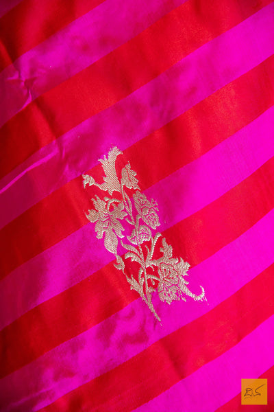 Pink & Red Banarasi Katan Silk Handwoven Saree