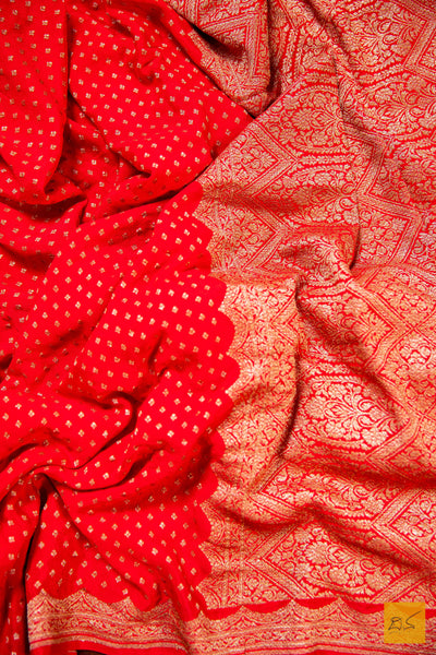 Red Banarasi Chiffon Saree