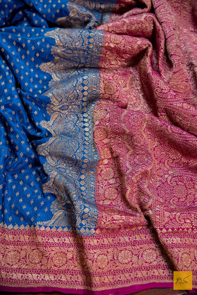 Blue-Pink Banarasi Chiffon Saree