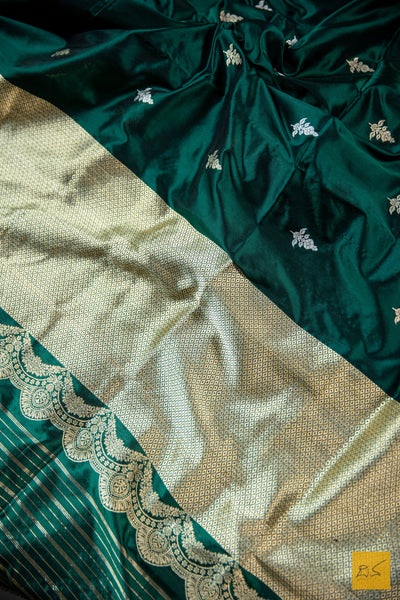 Bottle Green Banarasi Katan Silk Handwoven Saree