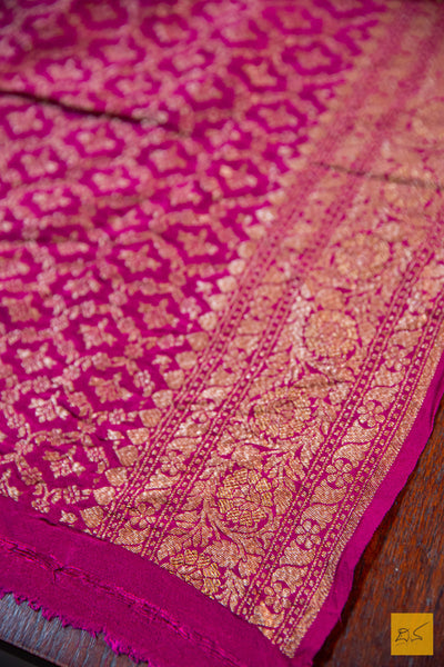 Blue-Pink Banarasi Chiffon Saree