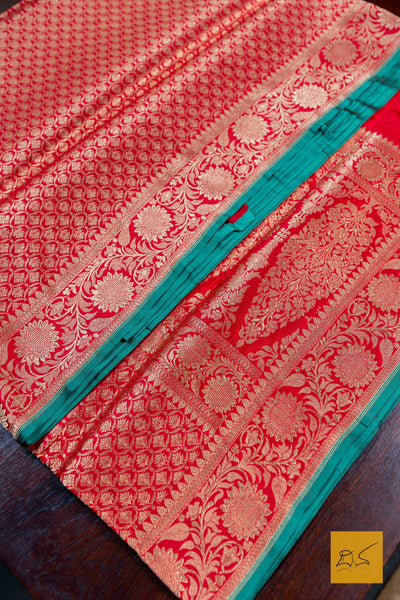 Red Brocade Banarasi Katan Silk Saree