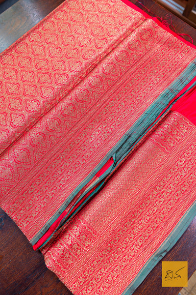 Red Brocade Banarasi Katan Silk Saree