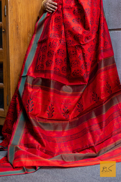 Red Maheshwari Silk Cotton Printed Saree