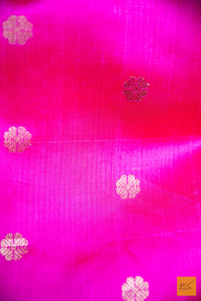 Pink Red Chanderi Silk Handwoven Saree