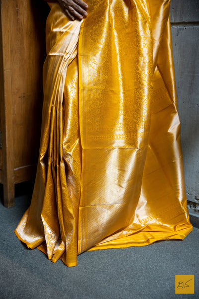 Yellow Brocade Banarasi Katan Silk Handwoven Saree