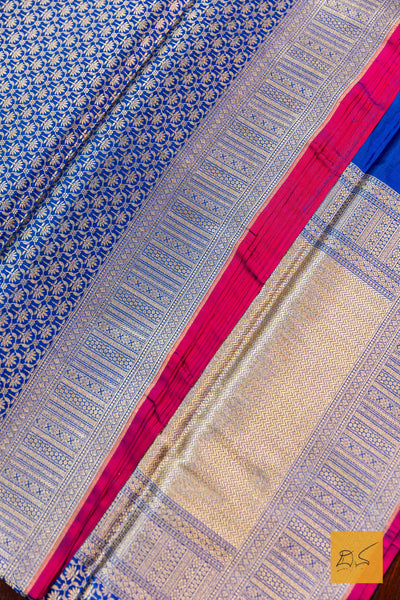 Blue Brocade Banarasi Katan Silk Saree