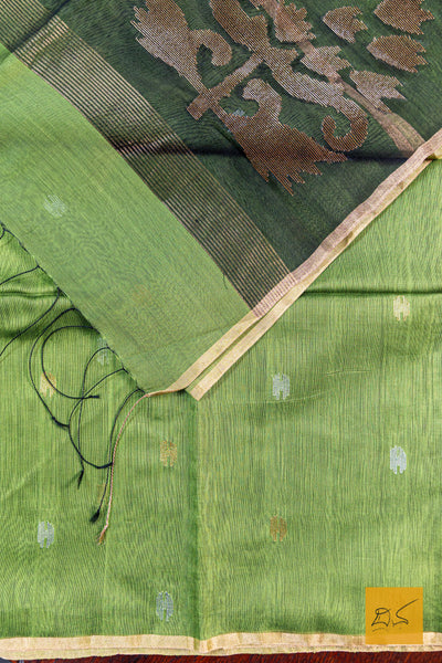 Green Mulberry Silk Cotton Handwoven Saree