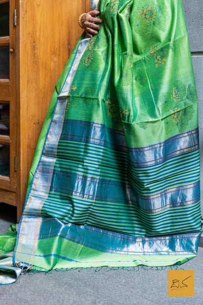 Green Maheshwari Silk Cotton Printed Saree