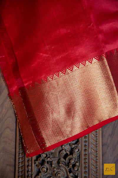 Red Chanderi Pure SIlk Handwoven Saree