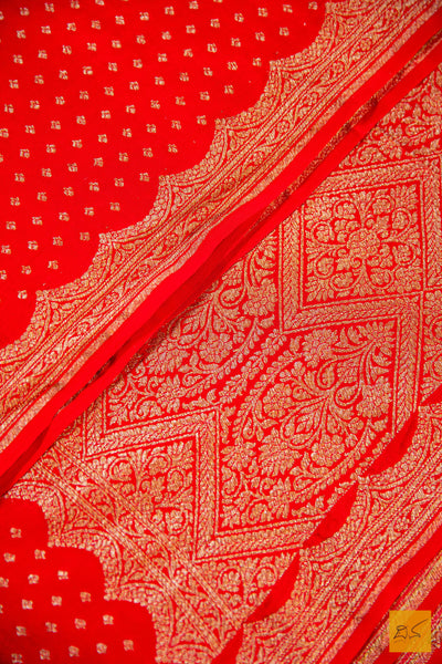 Red Banarasi Chiffon Saree