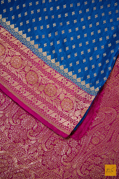 Blue-Pink Banarasi Chiffon Saree