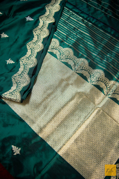 Bottle Green Banarasi Katan Silk Handwoven Saree