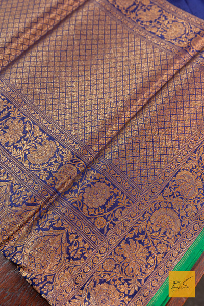 Navy Blue Brocade Banarasi Katan Silk Saree