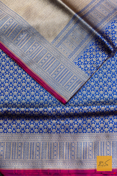 Blue Brocade Banarasi Katan Silk Saree