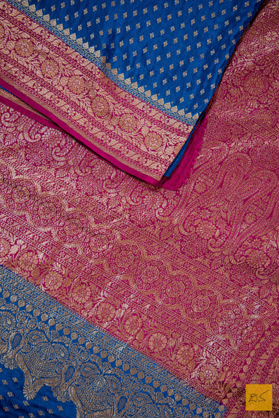 Blue-Pink Banarasi Chiffon Saree