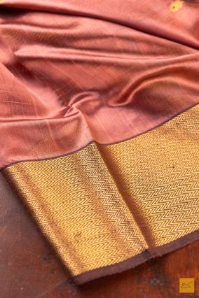 Rust Pink Chanderi Pure Silk Handwoven Saree