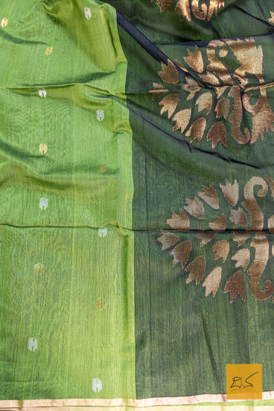 Green Mulberry Silk Cotton Handwoven Saree