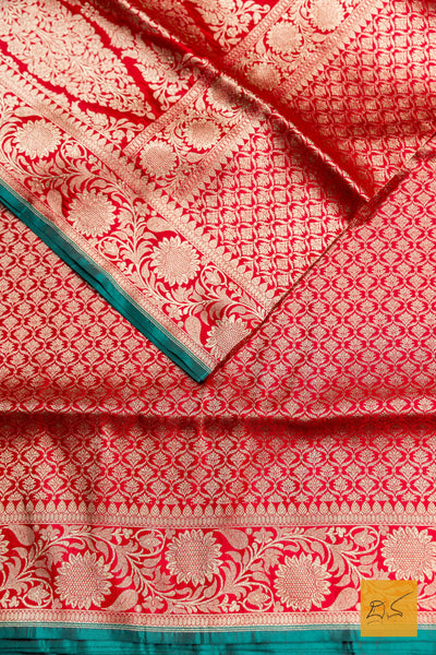 Red Brocade Banarasi Katan Silk Saree