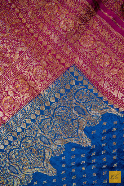 Blue-Pink Banarasi Chiffon Saree