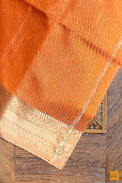 Orange & Gold Maheshwari Silk Cotton Handwoven Saree