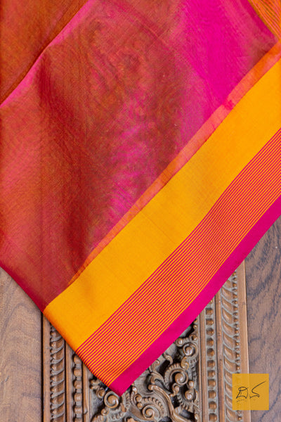 Yellow-Pink Maheshwari Silk Cotton Handwoven Saree