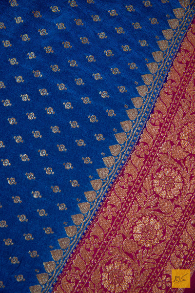 Blue-Pink Banarasi Chiffon Saree