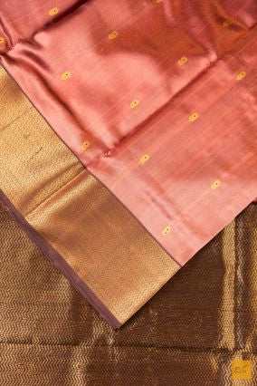 Rust Pink Chanderi Pure Silk Handwoven Saree