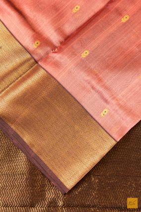 Rust Pink Chanderi Pure Silk Handwoven Saree