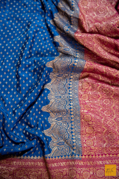 Blue-Pink Banarasi Chiffon Saree