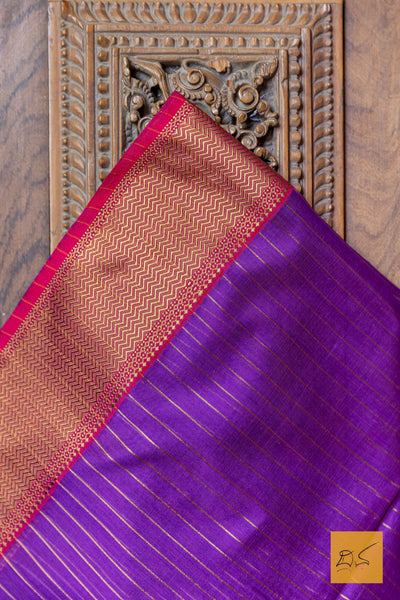 Purple-Red Mahehwari Silk Cotton Handwoven Saree