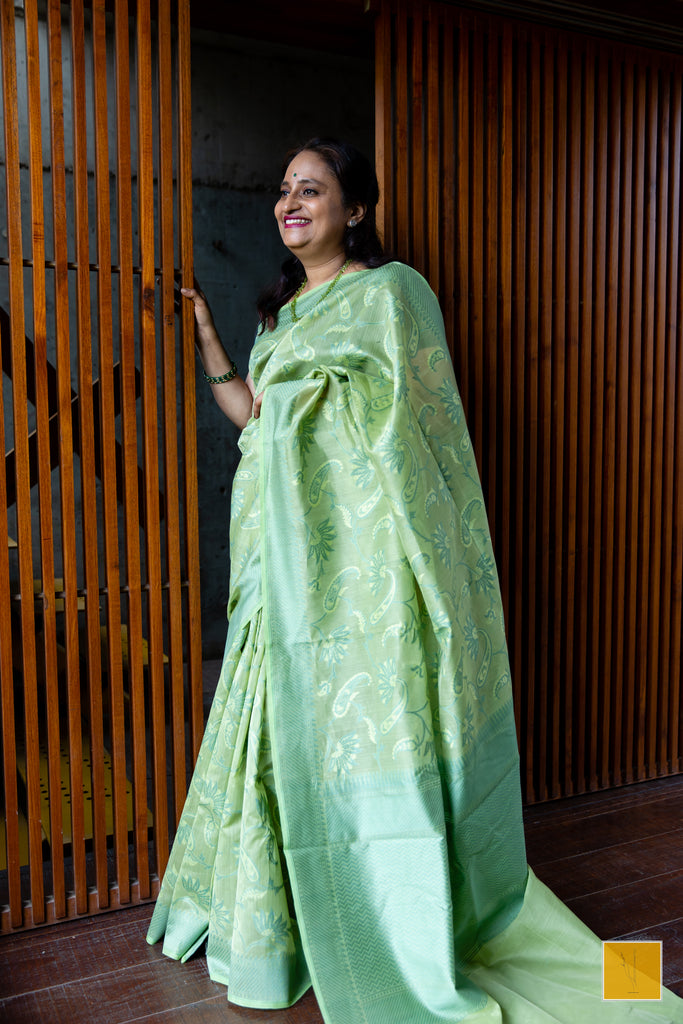 Forest Green Saree with Silver Blouse – Silai Studio