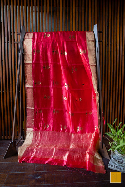 Who does not love Red? This crimson red chanderi silk saree is a must for your wardrobe. The eknaliya buttas complete the saree look. Very soft and easy to drape. This saree suits both formal and informal occasions.   Fabric- Pure silk