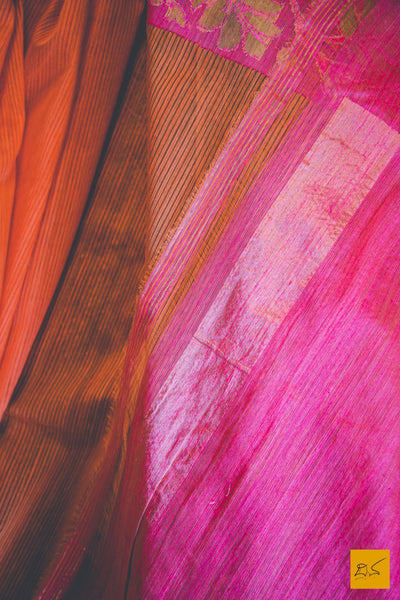 This is a gorgeous Banarasi Silk Saree with Woven Dupion silk stripes and a banarasi traditional pink border. New trend of Banarasi Saree designs, Banarasi Saree for artists, art lovers, architects, saree lovers, Saree connoisseurs, musicians, dancers, doctors, Banarasi silk saree, indian saree images, latest sarees with price, only saree images, new Banarasi saree design.