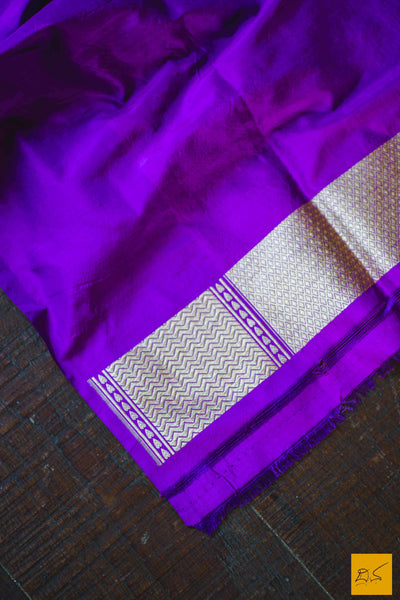 This is a gorgeous Banarasi silk handwoven Saree where the border is in purple colour. The pink part is of pure silk and buttas woven on it. The white part is of tussar silk in natural colour. The blouse is in purple with woven border. New trend of Banarasi Saree designs, Banarasi Saree for artists, art lovers, architects, saree lovers, Saree connoisseurs, musicians, dancers, doctors, Banarasi silk saree, indian saree images, latest sarees with price, only saree images, new Banarasi saree design.