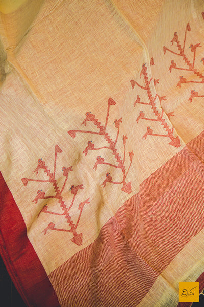 This is a magnificent Linen handwoven Saree with bird jamdani motifs in the pallu. Comes with a red blouse.. New trend of Muslin Jamdani Saree designs, Muslin Jamdani Saree for artists, art lovers, architects, saree lovers, Saree connoisseurs, musicians, dancers, doctors, Muslin Jamdani saree, indian saree images, latest sarees with price, only saree images, new Muslin Jamdani saree design.