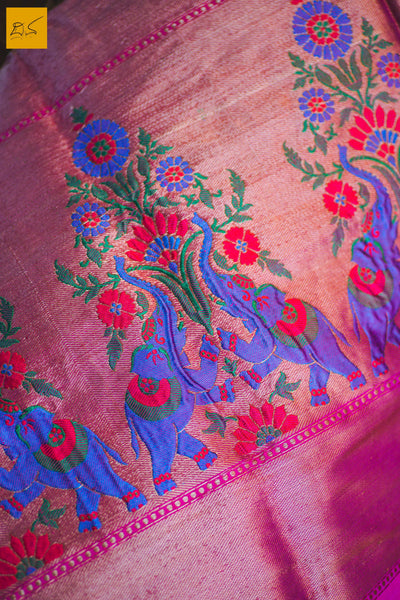 This is a gorgeous Banarasi silk Saree with with meenakari paithani pallu. The pallu is the highlight of the saree with the meena paithani work. The blouse is of magenta colour with woven border. New trend of Banarasi Saree designs, Banarasi Saree for artists, art lovers, architects, saree lovers, Saree connoisseurs, musicians, dancers, doctors, Banarasi silk saree, indian saree images, latest sarees with price, only saree images, new Banarasi saree design.