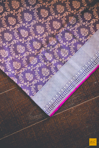This is a gorgeous Banarasi katan silk handwoven Saree in a gorgeous shade of purple with zari motifs and jangla in an embossed weave. This Banarasi saree goes well for any formal occasions. New trend of Banarasi Saree designs, Banarasi Saree for artists, art lovers, architects, saree lovers, Saree connoisseurs, musicians, dancers, doctors, Banarasi silk saree, indian saree images, latest sarees with price, only saree images, new Banarasi saree design.