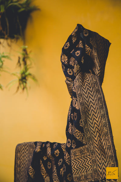 Wearing black is a lifestyle.  A munga silk banarasi stole.  Length - 2.25 m  Width - 22.5 in