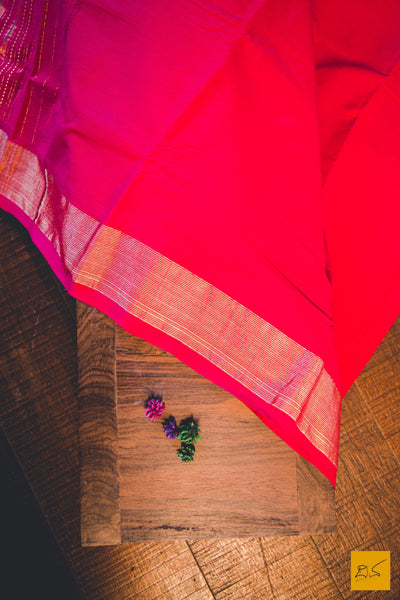 A lovely pink - orange paithani cotton handwoven saree. New trend of Saree designs, Saree for artists, art lovers, architects, saree lovers, Saree connoisseurs, musicians, dancers, doctors, silk saree, indian saree images, latest sarees with price, only saree images, new saree design.