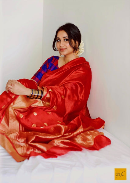 RED chanderi silk handwoven saree for cocktail party, informal , formal, latest design 2020, sarees designs, new trend sarees, indian sarees
