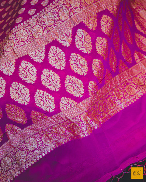 This is a wonderful georgette banarasi handwoven saree with a pink body. New trend of Banarasi saree designs, Banarasi saree for artists, art lovers, architects, saree lovers, saree connoisseurs, musicians, dancers, doctors, Banarasi Katan silk saree, indian saree images, latest sarees with price, only saree images, new Banarasi saree design.